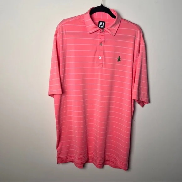 FootJoy Men's Pink/Salmon and white Striped Golf Polo Shirt size large - Picture 2 of 8